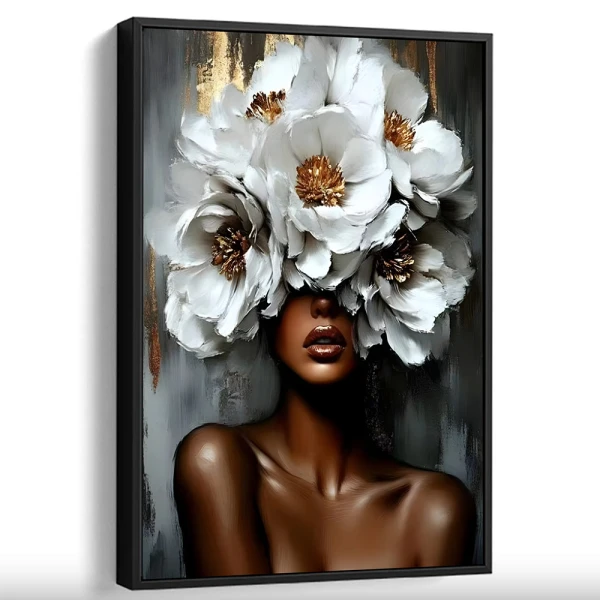 Tablou abstract înrămat cu flori – Printre Flori, tablou modern femeie cu flori