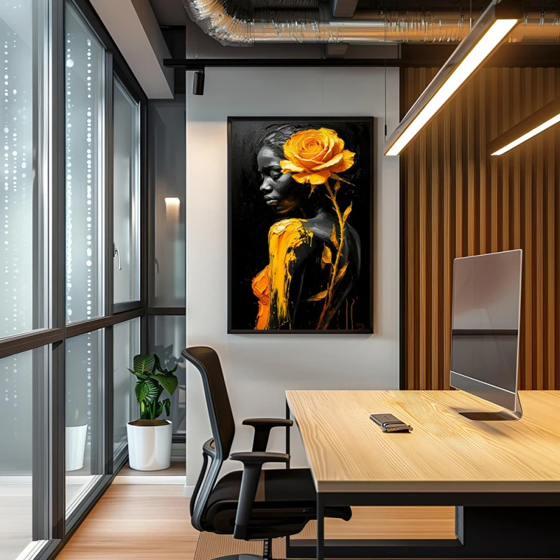 Tablou abstract cu ramă - Trandafirul Galben, tablou abstract pentru interior modern și sofisticat Tablou abstract cu ramă - Trandafirul Galben, tablou abstract pentru interior modern și sofisticat