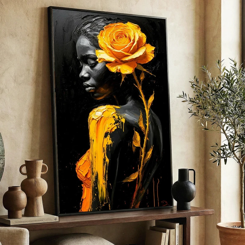 Tablou abstract cu ramă - Trandafirul Galben, tablou abstract pentru interior modern și sofisticat Tablou abstract cu ramă - Trandafirul Galben, tablou abstract pentru interior modern și sofisticat