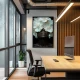 Tablou abstract cu ramă - Flori în Alb și Negru, tablou abstract pentru cafenele și lounge-uri premium
