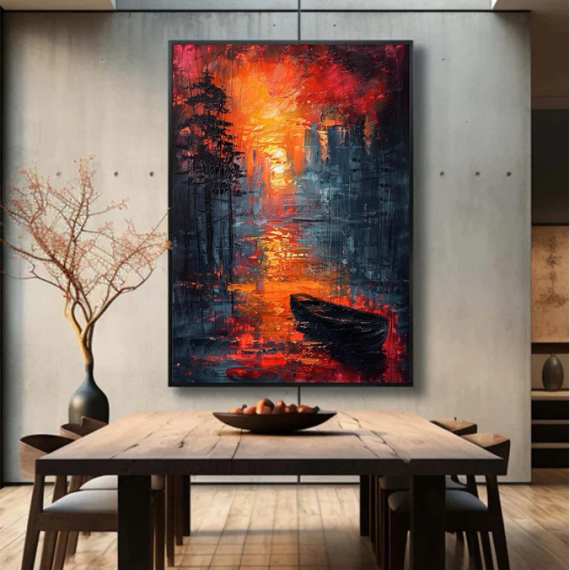 Tablou abstract cu ramă - Apus Incandescent, tablou abstract modern pentru spații contemporane elegante Tablou abstract cu ramă - Apus Incandescent, tablou abstract modern pentru spații contemporane elegante
