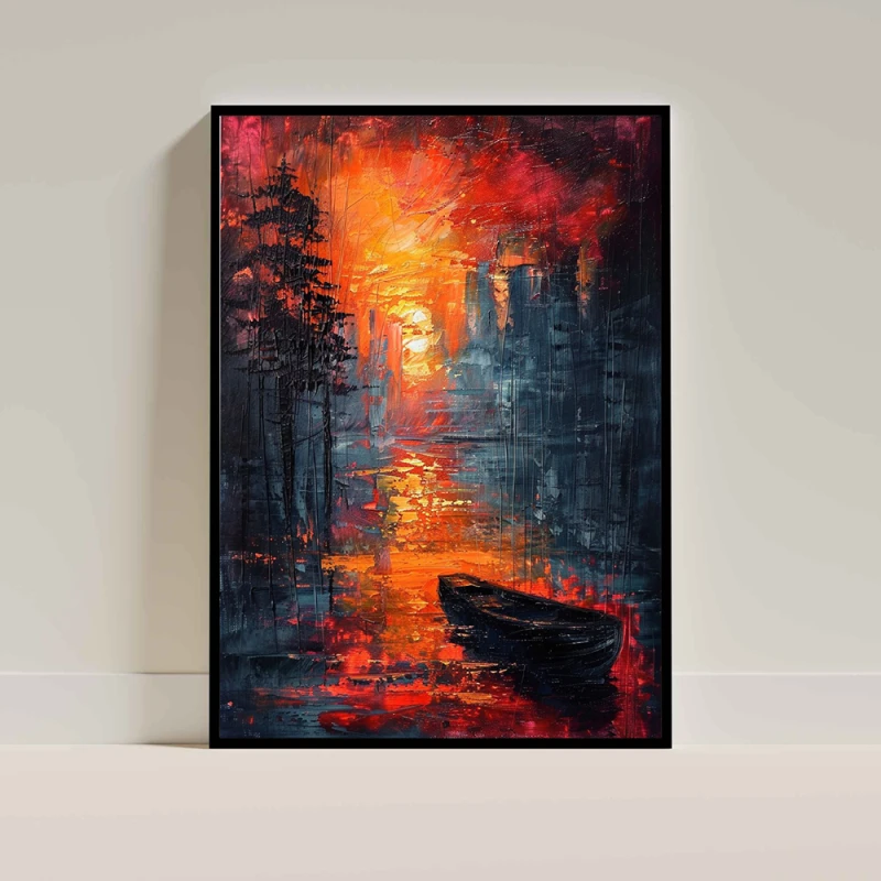 Tablou abstract cu ramă - Apus Incandescent, tablou abstract modern pentru spații contemporane elegante Tablou abstract cu ramă - Apus Incandescent, tablou abstract modern pentru spații contemporane elegante