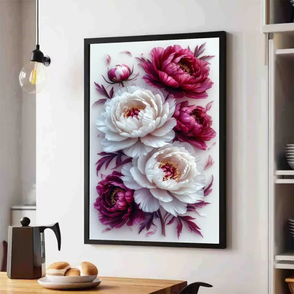 Tablou cu flori înrămat - Bujori Înfloriți, tablou premium inspirat din estetica florală