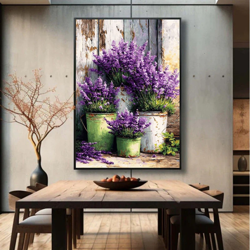 Tablou flori cu ramă - Lavandă in ghivece, tablou cu flori modern, perfect pentru living, birou, hol