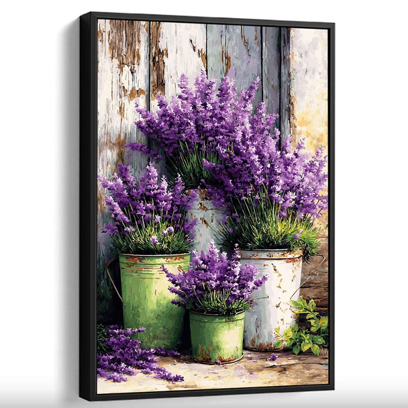 Tablou flori cu ramă - Lavandă in ghivece, tablou cu flori modern, perfect pentru living, birou, hol