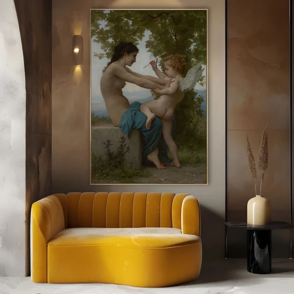 A young girl defending herself against eros - Reproduceri pictori celebri