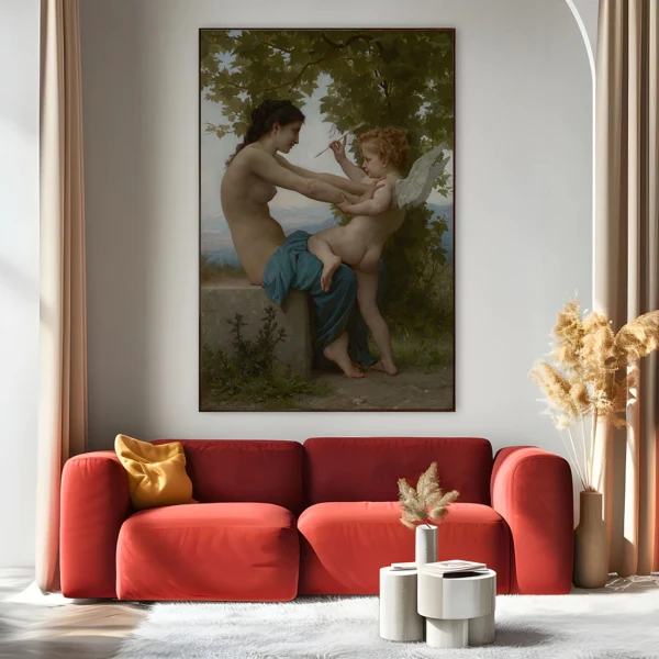 A young girl defending herself against eros - Reproduceri pictori celebri