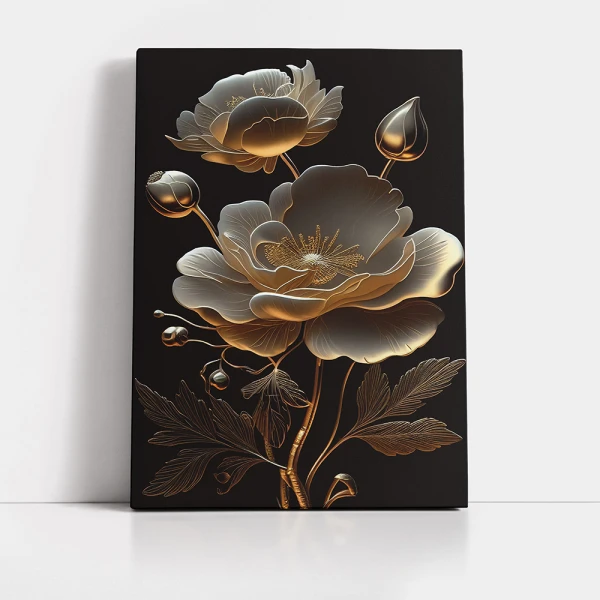 Tablou Canvas cu Flori - Flori de marmura, Reflexii Aurii