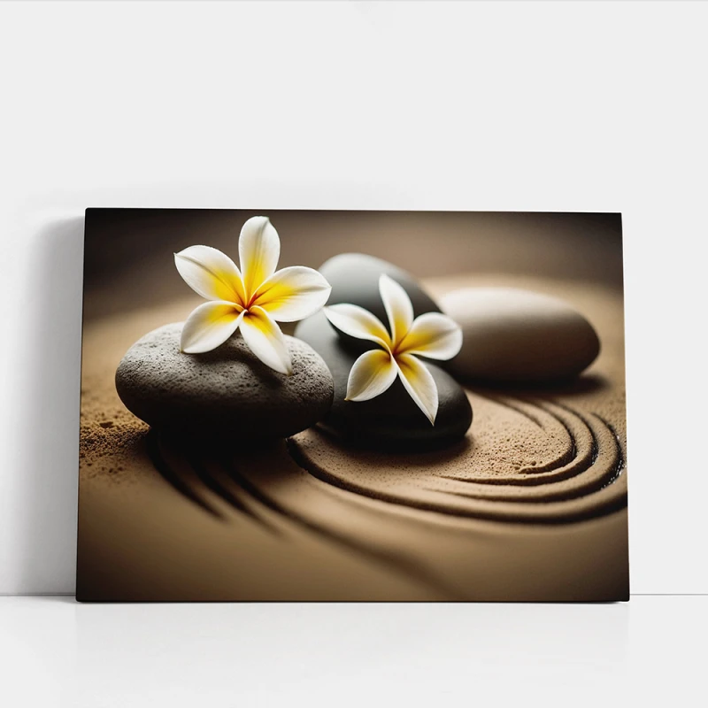 Tablou floral - Zen Stones, tablou cu flori pentru spații moderne și relaxante Tablou floral - Zen Stones, tablou cu flori pentru spații moderne și relaxante