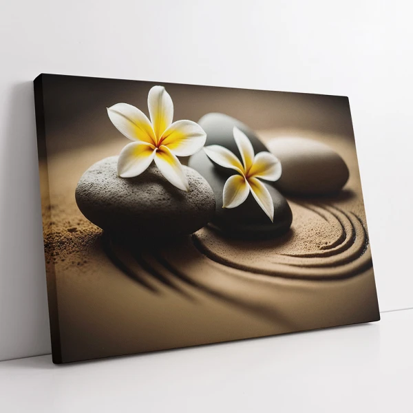 Tablou floral - Zen Stones, tablou cu flori pentru spații moderne și relaxante Tablou floral - Zen Stones, tablou cu flori pentru spații moderne și relaxante