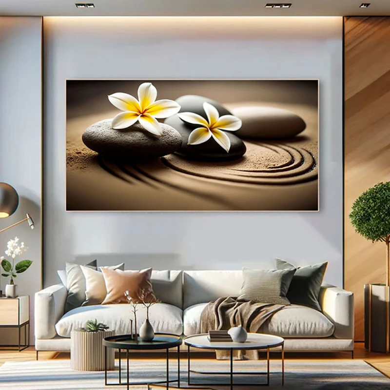 Tablou floral - Zen Stones, tablou cu flori pentru spații moderne și relaxante Tablou floral - Zen Stones, tablou cu flori pentru spații moderne și relaxante