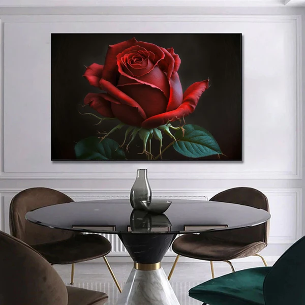 Tablou canvas cu flori - Roșu Înflorit, piesă de rezistență cu accent cromatic pasional pentru livinguri luxury sau saloane elegante