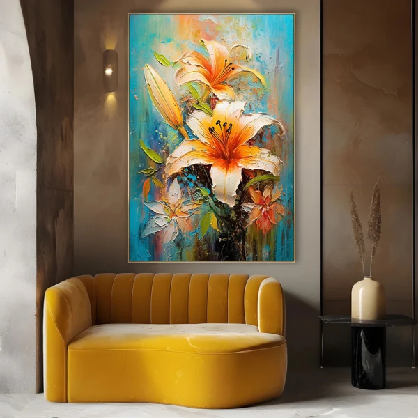 Tablou cu crini - Crini Imperiali, tablou cu flori modern perfect pentru living, dormitor sau birou Tablou cu crini - Crini Imperiali, tablou cu flori modern perfect pentru living, dormitor sau birou