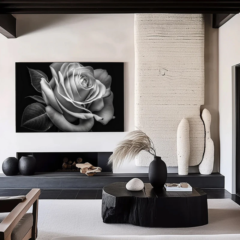 Tablou Modern Alb-Negru - Trandafirul Negru, Minimalist și Rafinat