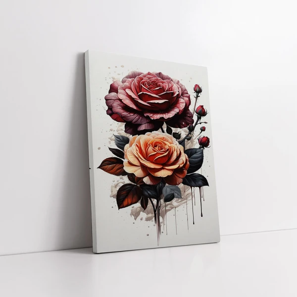 Tablou cu Flori pentru Living - Trandafiri cu Roua, Stil Contemporan Tablou cu Flori pentru Living - Trandafiri cu Roua, Stil Contemporan
