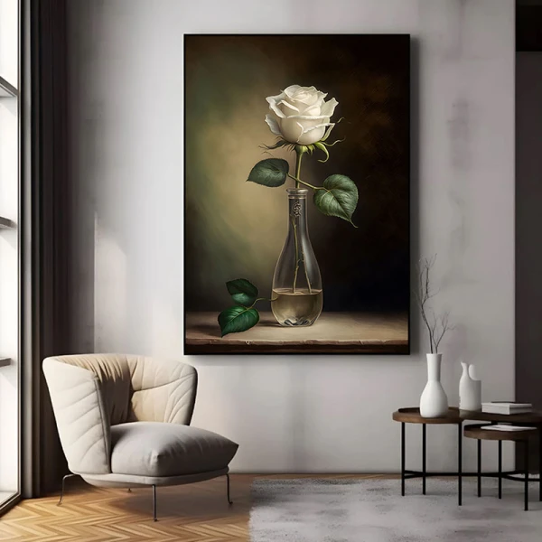 Tablou Canvas cu Flori - Puritate Solitară, Minimalist și Rafinat