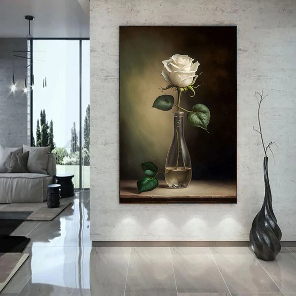 Tablou Canvas cu Flori - Puritate Solitară, Minimalist și Rafinat Tablou Canvas cu Flori - Puritate Solitară, Minimalist și Rafinat