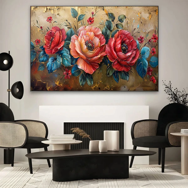 Tablou Canvas cu Flori - Radiant Roses, Explozie de Culoare
