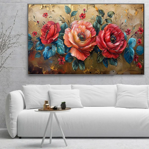 Tablou Canvas cu Flori - Radiant Roses, Explozie de Culoare Tablou Canvas cu Flori - Radiant Roses, Explozie de Culoare
