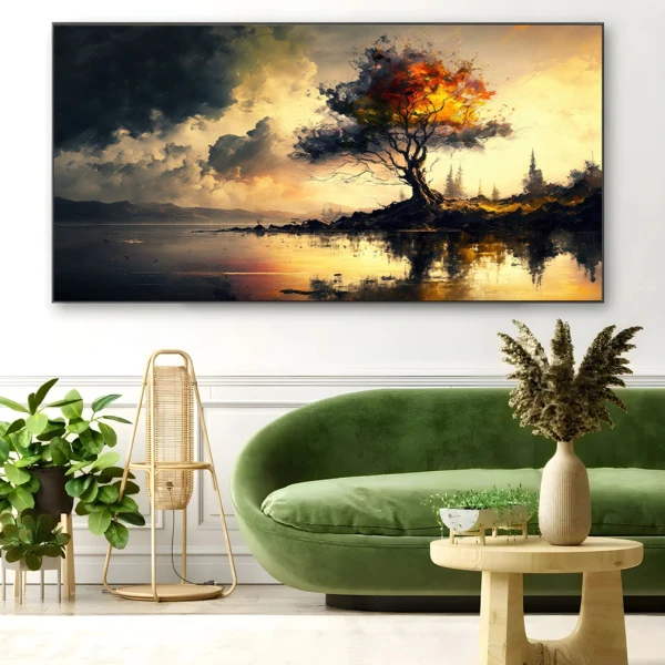 Apus pe malul lacului - Tablou peisaj