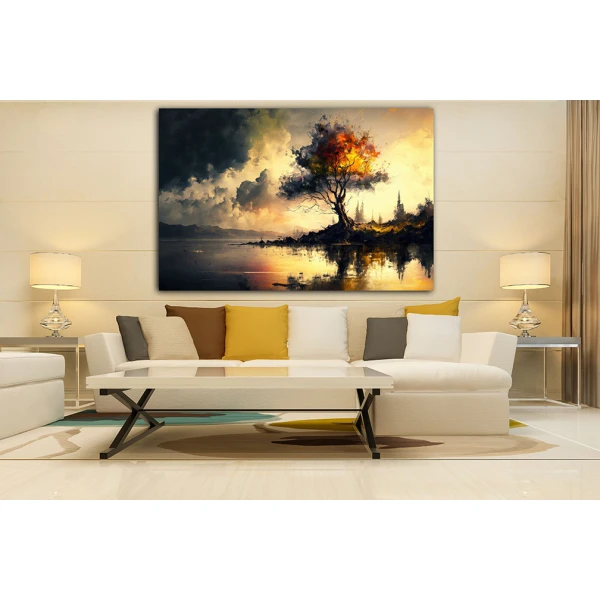 Apus pe malul lacului - Tablou peisaj