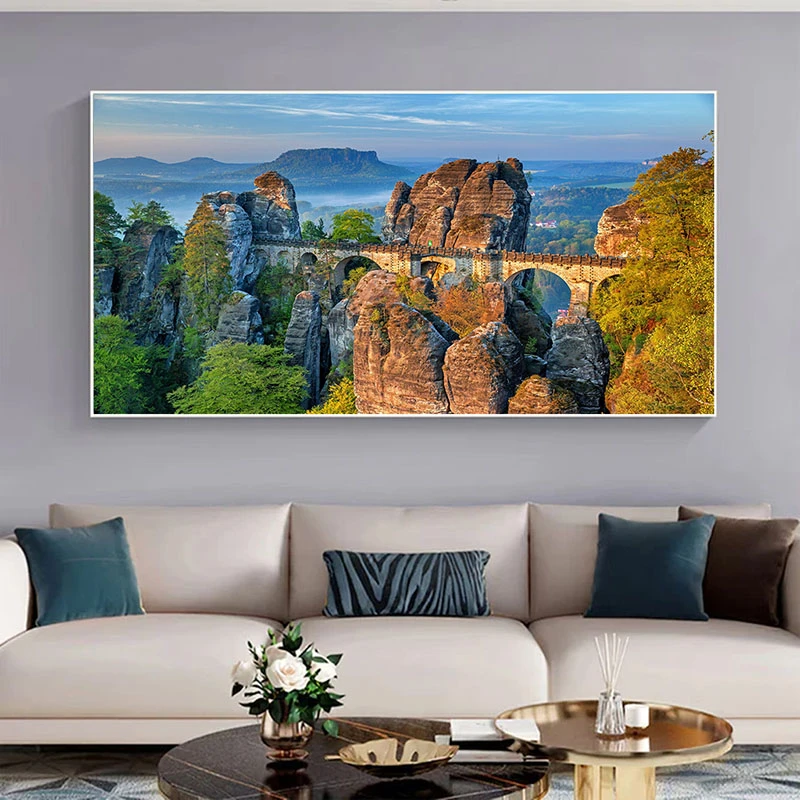 Tablou canvas peisaj montan cu viaduct – Călătorie printre munți, pentru living, dormitor, birou sau hol, cadou inspirat