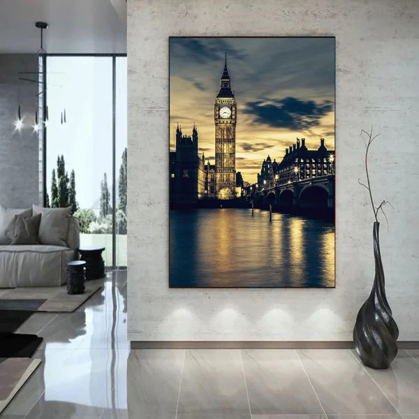 Big Ben iluminat noaptea - Tablou urban