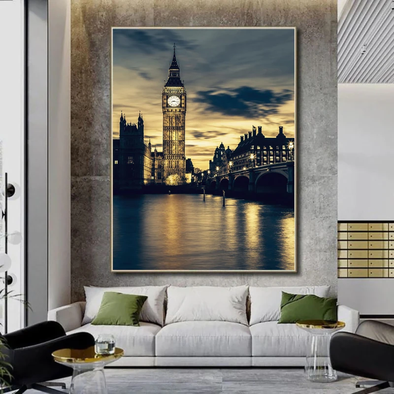 Big Ben iluminat noaptea - Tablou urban