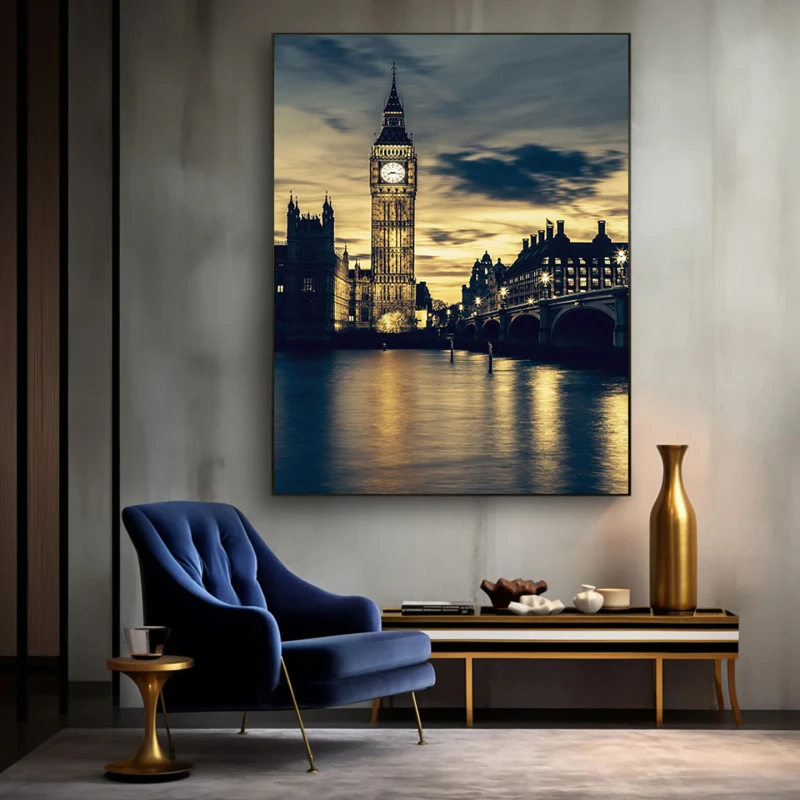 Big Ben iluminat noaptea - Tablou urban