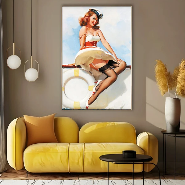 Tablou Afiș Retro - Zâmbet la Bord, tablou canvas afiș retro pentru living sau bar