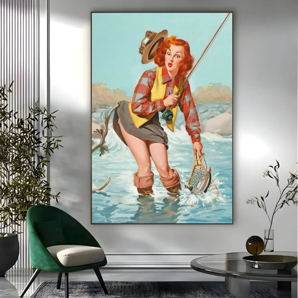 Tablou canvas Pescuit la Râu – afiș retro vintage pentru decor pescari Tablou canvas Pescuit la Râu – afiș retro vintage pentru decor pescari