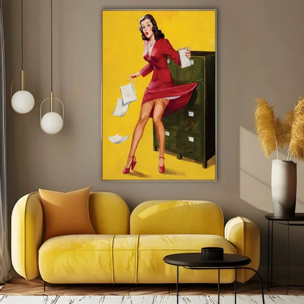 Tablou canvas retro secretară – Domnișoara secretară, afiș vintage office pin-up