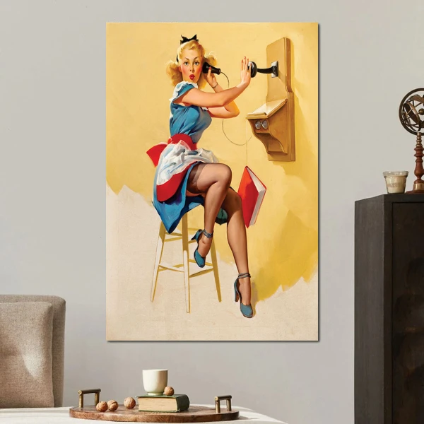 Tablou canvas retro telefonistă – Micuța telefonistă, afiș vintage office