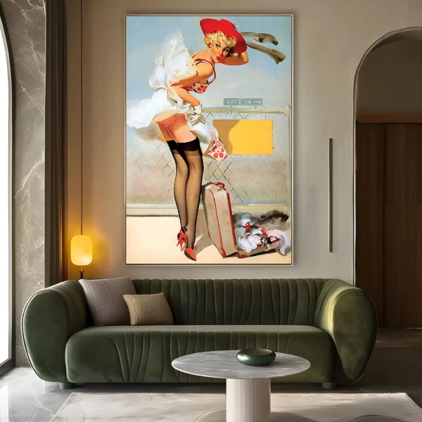 Tablou canvas retro aeroport – Haos pe aeroport, afiș vintage travel & aviație