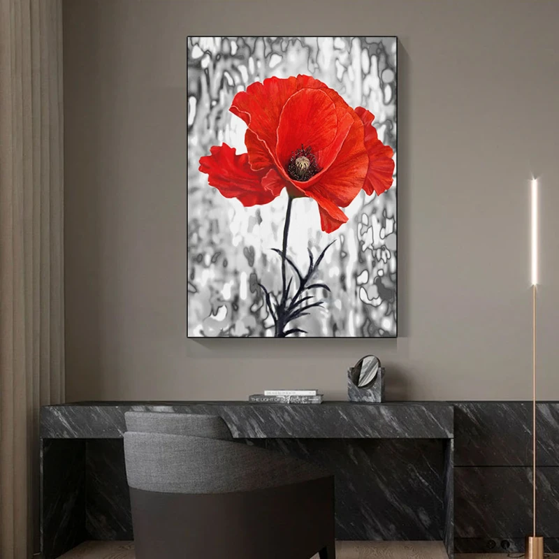 Floare de Mac Stingheră - Tablou Alb Rosu