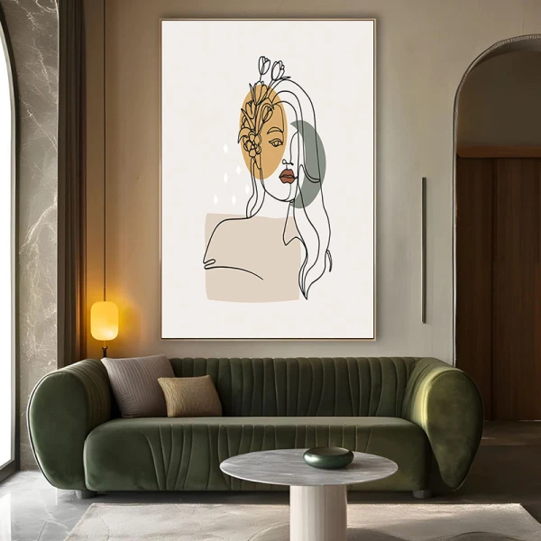 Tablou One Line Art - Silueta unui Gând, tablou design modern, natural pentru casă contemporană Tablou One Line Art - Silueta unui Gând, tablou design modern, natural pentru casă contemporană