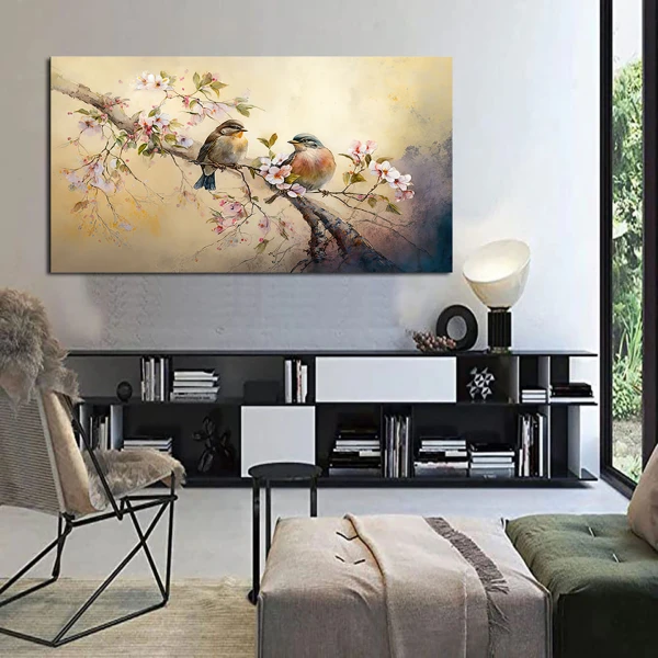 Vrabiute in ciresul inflorit - Tablou Pasari