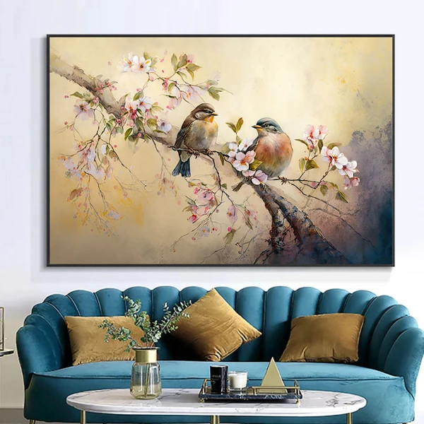 Vrabiute in ciresul inflorit - Tablou Pasari