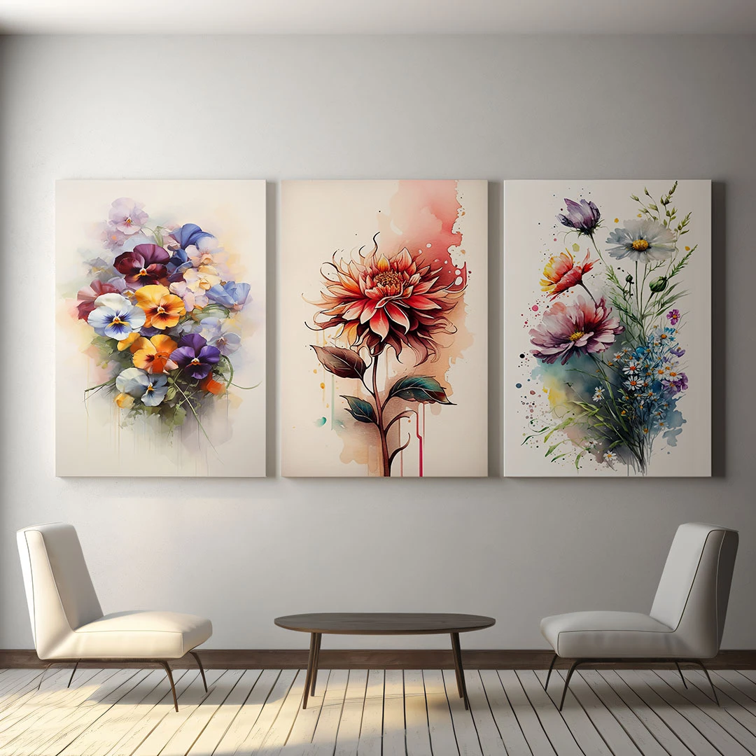 Flori de camp set 3 tablouri